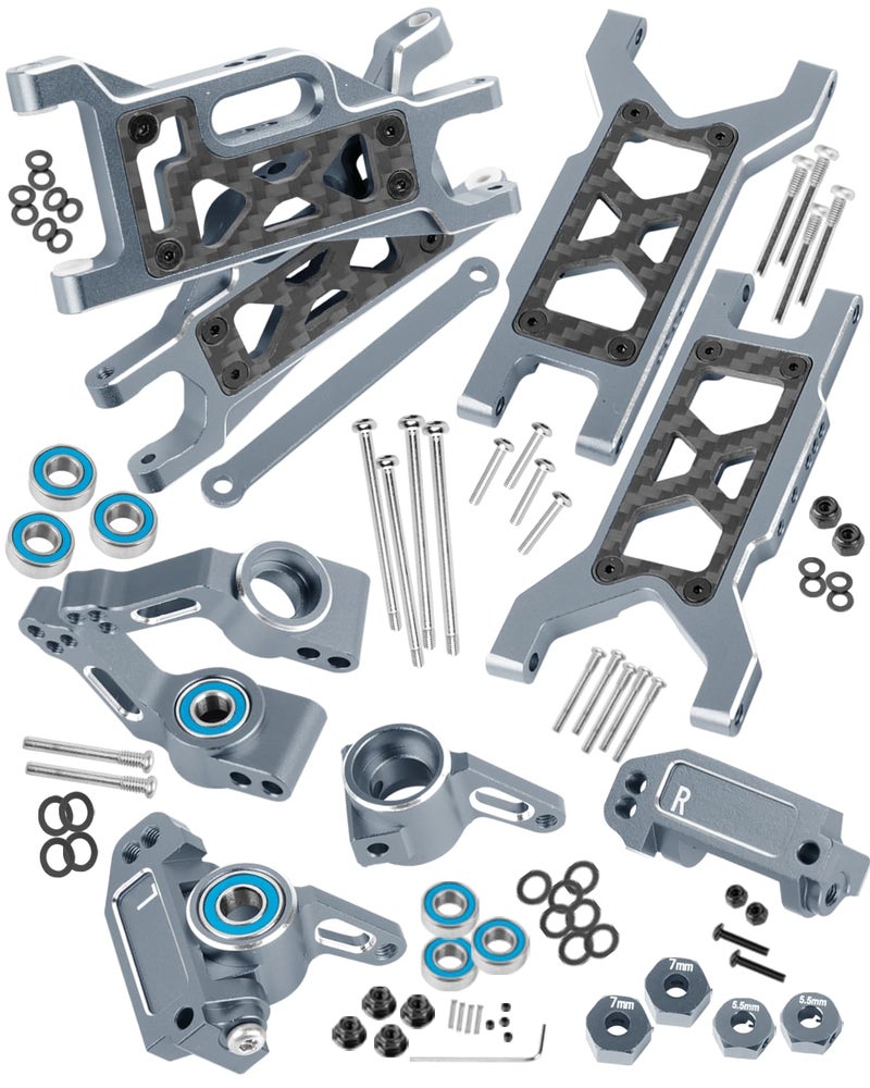 RcarmubWow RC Upgrades Part for 1/10 Slash 2WD,Slash 2WD VXL,Alloy Aluminum Front Rear Suspension Arms,Front Steering Block,Rear Stub Axle Carriers,Left Right Caster Blocks,Titanium - Image 1